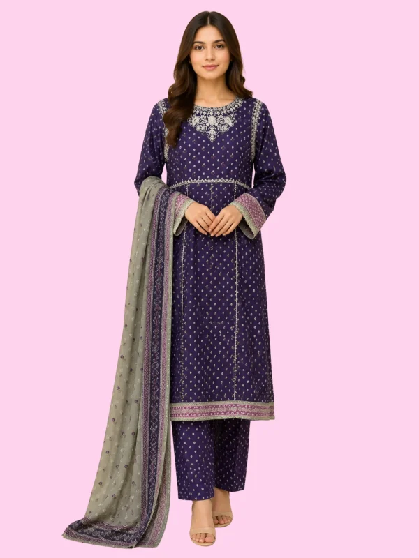3pc Embroidered Stitched - Style 1